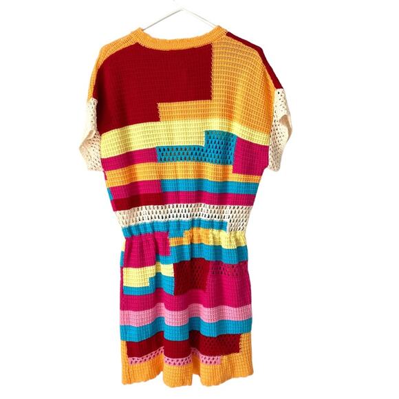 Zara Crochet Multicolor Open Neck Pink Blue Granny Romper medium - Picture 6 of 10